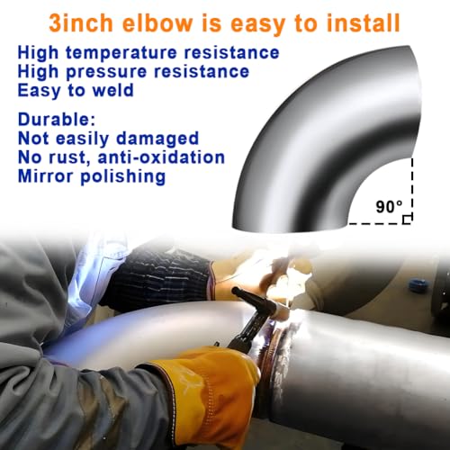 3 Inch 90 Degree SS304 Stainless Steel Bend Tube Exhaust Elbow Pipe for Car Modified Exhaust System 3" Piping Silver Tone，Stair Handrail (2PCS) - size: 3"