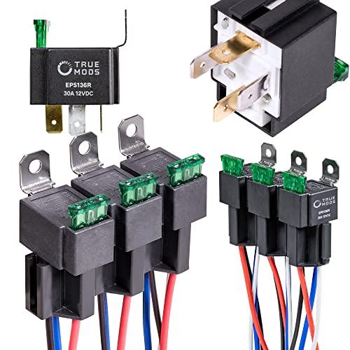 True MODS 6 Pack Bosch Style 4-Pin 12V Fused Relay Kit SPST 30 Amp