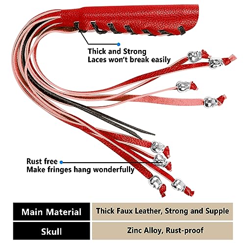 2 PCS Faux Leather Motorcycle Lever Covers with Fringes, Motorcycle Brake Clutch Lever Covers Grip Tassels Motorcycle Handlebar Handle Grip Covers, Fringed Leather Lever Covers Wraps with Skulls - color: Red & Black Laces*1 & Red Laces*1