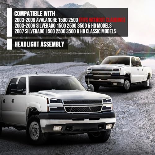 G-PLUS LED DRL Headlights Assembly & Tail Lights Fit Chevy Silverado 03-06 - color: Smoky Lens Black Housing Amber Reflector & Red, size: C LED