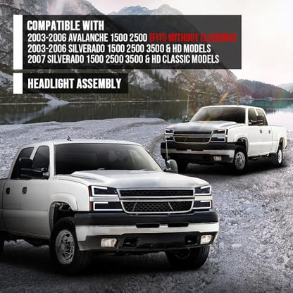 G-PLUS LED DRL Headlights Assembly & Tail Lights Fit Chevy Silverado 03-06 - color: Smoky Lens Black Housing Amber Reflector & Red, size: C LED
