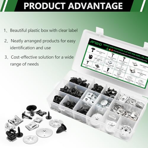 180pcs 14 Sizes Car Fastener Screw Nut Clip Assortment Kit