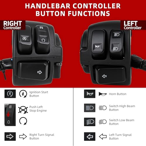 DREAMIZER Motorcycle 1" Handlebar Switches Control and Wiring Harness Compatible with Harley Softail Dyna Sportster V-Rod 1996-2012, Black (1 Pair) - color: Black