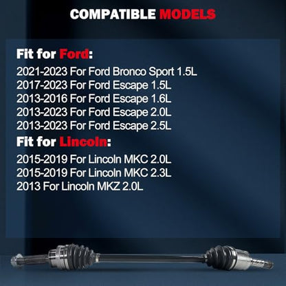 CCIYU CV Axle Shaft for Ford Escape 2016-2019 Rear NCV11168 - size: 17-9586