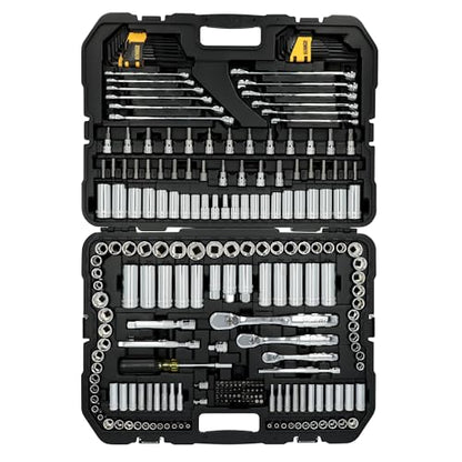 DEWALT Mechanic Tool Set, 247-Piece, 1/4 in., 3/8 in. and 1/2 in. Drive, SAE, Ratchets, Sockets, Hex Keys, Combination Wrenches, Polish Chrome Finish (DWMT81535) - style: 247 pc