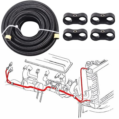 6AN 15FT 4L60E 4L65E Transmission Cooler Line Kit - Black,1/4"NPSM X 6AN -Steel-Black Nylon Braided Hose Kit Nylon Braided Fuel Line Hose Fitting Kit with 6AN 90 degree &Straight Hose Ends.