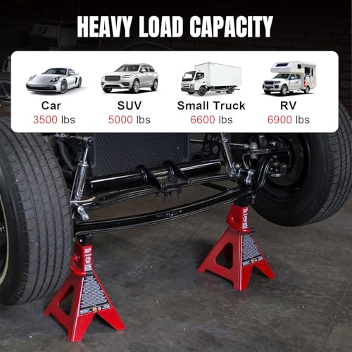 Big RED 6 Ton (12,000 lbs) Car Jack Stands 15.47-23.35'' for Lifting SUV, Pickup Truck, Car and UTV/ATV, 1 Pair - size: 6 ton basic