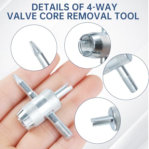 4 Pcs 4-Way Valve Core Removal Tool Stainless Steel Tire Valve Stem Tools 4-in-1 Valve Stem Removal Tool Valve Stem Puller for Bicycle Motorcycle Car