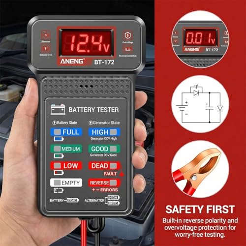 12V Car Battery Tester with LED Display & Indication, Digital Vehicle Battery Alternator Starter Load Tester, Auto Batteries Voltmeter Charging System Analyzer Monitor, Universal Fit