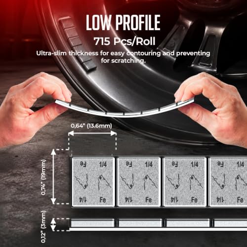 Wheel Accessories Parts 1/4 Oz. 0.25 Oz. Grey Low Profile Stick-On Adhesive EasyPeel Tape Wheel Balancing Weights 5 kgs 11 lb Roll US Made Tape 715 Pcs per Roll - size: 1/4 Oz Segment, style: 715 Pieces