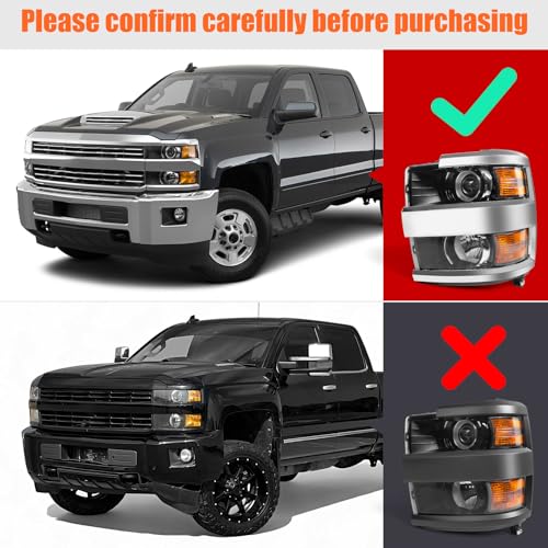 Headlight Fit for Chevy Silverado 2500HD 3500HD 2015-2019 Pair - color: Chrome Housing, size: Left & Right