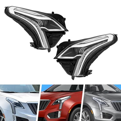 LED Headlight Assembly Left+Right Side for 2020-2023 Cadillac XT5, Complete All-LED System with DRL, Driver/Passenger Side Direct Replacement Headlamps Assy, Black Housing (OEM: 84849606/84849607)