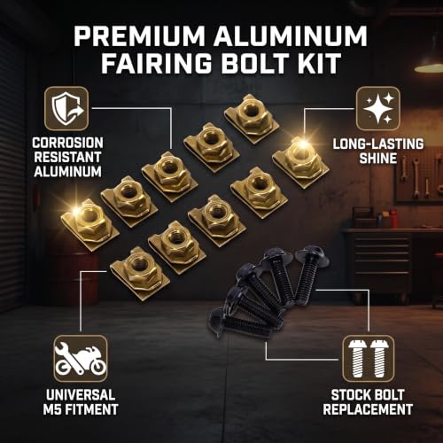 M5 Motorcycle Fairing Kit 5x16mm Aluminum Fairing Bolts with Speed Clip Nut Fastener Set Universal Body Panel Mounting Screws for Motorcycle Scooter Replacement Hardware
