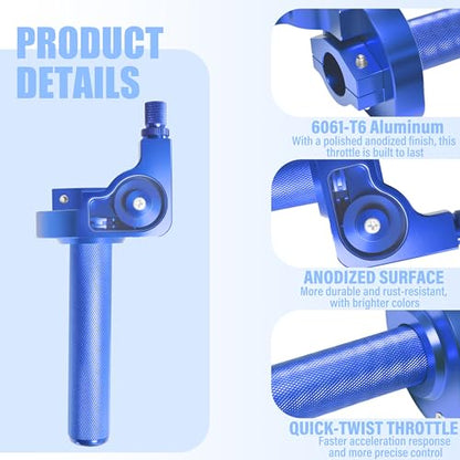 Universal CNC Quick Twist Throttle Kit with Cable for 7/8" Bars - Fits CRF50 70 110 125 230 250, KLX, XR, Pit & Dirt Bike, ATV, Mini Bike (CT200U) (Style -B, Blue) - color: Blue, style: Style -B