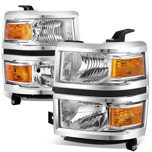 Auto Dynasty Halogen Headlights Assembly for 2014 2015 Chevy Silverado 1500 - color: Chrome Housing Amber Corner