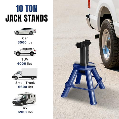TCE 10 Ton (20,000 lb) Capacity Heavy Duty Steel Jack Stands, Low Profile, 2 Pack, T70070, Blue - style: 10 ton heavy duty