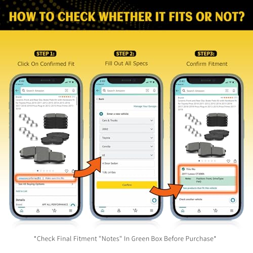 Front and Rear Ceramic Brake Pads for Toyota Camry 2018-2024, Corolla Cross 2022-2023, Rav4 2019-2023, Avalon C-Hr 2019-2022, Venza 2021-2023, Lexus Es250 Es300h Es350 Ux200 Ux250h