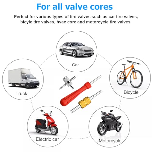 Bittwee 34PCS Tire Valve Stem Removal Tool Kit, 4 Way & Single and Dual Head Tyre Valve Core Remover Installer with 21 Core & 10 Cap, Tire Stem Repair Tool for Motorcycle Bicycle
