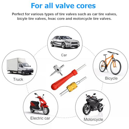 Bittwee 34PCS Tire Valve Stem Removal Tool Kit, 4 Way & Single and Dual Head Tyre Valve Core Remover Installer with 21 Core & 10 Cap, Tire Stem Repair Tool for Motorcycle Bicycle