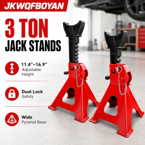 Jack Stands, Car Trailer Jack Stands Double Locking, Floor Jack 3 Ton (6,000 lbs) Capacity 10.8-16.3 inch Adjustable Height, for Lifting SUV, Pickup Truck, Car and UTV/ATV, Red, 1 Pair - color: Red
