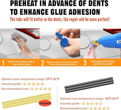Dent Puller Kit - Paintless Dent Removal Tool with 100W Hot Glue Gun 10 Glue Sticks and 2-in-1 Slide Hammer T-Bar - for Car Body Repair Hail Damage Door Dings and Small Suction Cup - color: Black 01