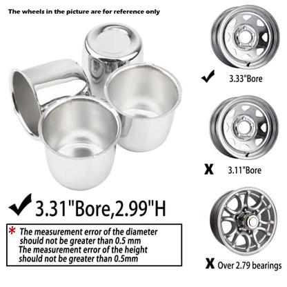 4Pcs 3.31" OD 3.03" H Push Through Trailer Wheel Center Cap for Rim - color: Chrome, size: 3.31" Hub 2.99" H