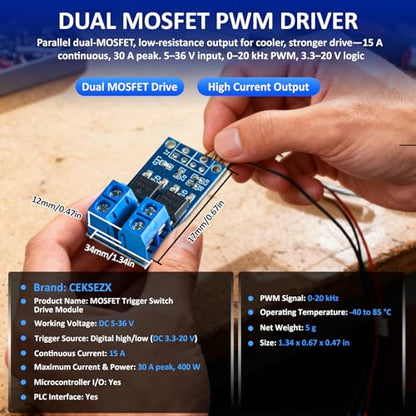 6 PCS Dual High-Power MOSFET Trigger Switch Drive Module, Upgrade 0-20KHz PWM Adjustment Electronic Switch Control Board Motor Speed Controller, Lamp Brightness Control, DC 5V-36V 400W, 15A (Max 30A)