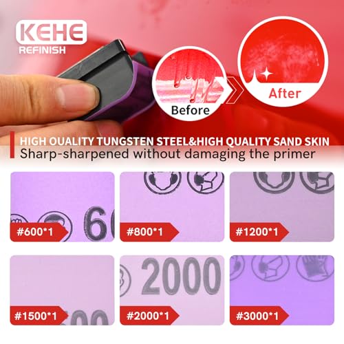 Automobile Spray Paint Point Repair Scraper with Removable Handle,Carbide Tungsten Repair Scraper Tool Paint File for Edge Banding, Denibbing, and Spot Repair - color: Double-hole+handle+box+sandpaper