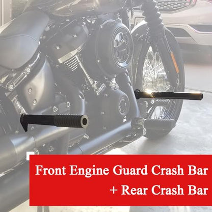 Engine Guard Crash Bar+ Peg Crash Bar Frame Slider for Harley Softail - color: Black for Front+Rear Crash Bar