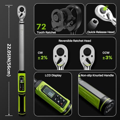 1/2" Digital Torque Wrench Set-3.8-250.8Ft.Lb for Car Auto Trucks - style: 1/2" 3.8-250.8Ft.Lb Set