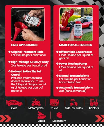 Prolube Oil Treatment - Engine Oil Additive for Gas & Diesel Engines - Reduces Wear, Noise, Vibration - Boosts Fuel Economy & Horsepower - Works on Transmissions & Differentials (6oz) - size: 6 fl oz