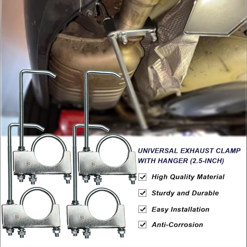 2.5" Exhaust Clamp With Hanger One-Piece Muffler Hanger, Pack of 4 - size: 2.5"-4 PACK（One-Piece)