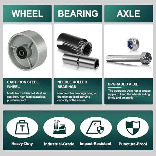 5" x 2" Industrial Casters, Steel Cast Iron Wheel - Heavy Duty Caster -Set of 4 Caster with 4000 lbs Capacity, Roller Bearing-1/2" Bore, Replacement Wheel for Platform Trucks(4 Pack) - style: 5"×2"