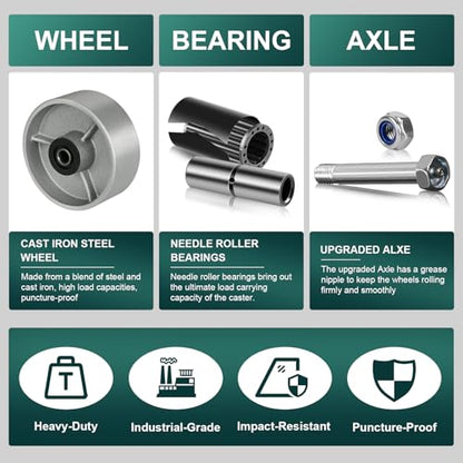 5" x 2" Industrial Casters, Steel Cast Iron Wheel - Heavy Duty Caster -Set of 4 Caster with 4000 lbs Capacity, Roller Bearing-1/2" Bore, Replacement Wheel for Platform Trucks(4 Pack) - style: 5"×2"