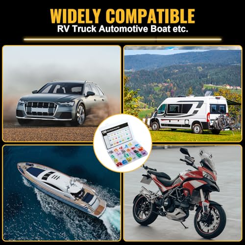 120 PCS Blade Fuses Assortment Kit, Car Fuses Assortment Kit- Standard & Mini & Low Profile Mini Fuse (2A 5A 10A 15A 20A 25A 30A 35A),Replacement Fuses for Car, Boat, SUV, Auto, RV, Truck