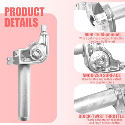 Universal CNC Quick Twist Throttle Kit with Cable for 7/8" Bars - Fits CRF50 70 110 125 230 250, KLX, XR, Pit & Dirt Bike, ATV, Mini Bike (CT200U) (Style - A, Silver) - color: Silver, style: Style - A