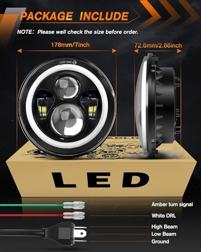 DOT 7 Inch LED Headlight Motorcycle Blue Halo High/Low Beam, Motorcycle LED Headlight Projector Angel Eyes Light JK LJ CJ Headlamp Replacement, 1PC - color: Blue&Amber Halo