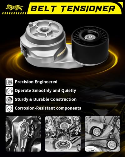 Oktiger 38285 Belt Tensioner Assembly with Pulley for Ram 2500 2011-2023, 3500 2011-2023, for Dodge Ram 2500 2003-2010, Ram 3500 2003-2010 Laramie Slt 5.9L 6.7L L6 Diesel OE 3947574 5086958AA 419-039 - size: 38285
