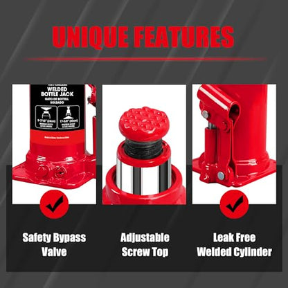 Jack Boss Bottle Jack 20 Ton (40,000 LBs) Hydraulic Car Jack, Fit for Auto Truck Repair and House Lift, Red - size: 20 TON