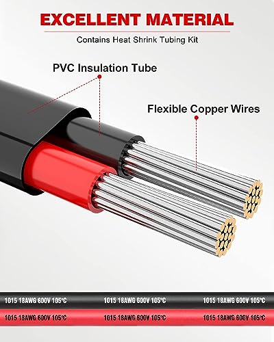 NAOEVO 18 Gauge Wire 2 Conductor, 18 Gauge Automotive Wire 12V Cable, 30FT - size: 30ft, style: 2C-18AWG