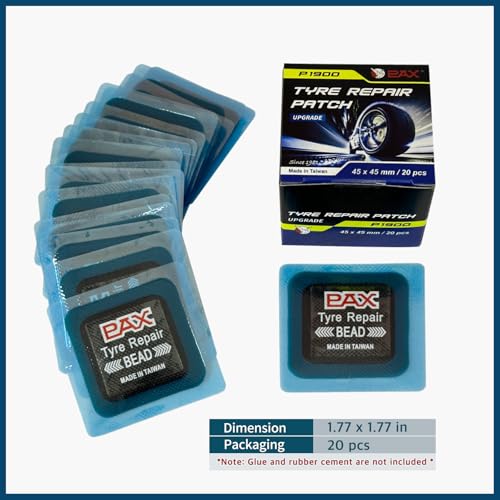 PAX 20 Pcs 45x45mm Upgraded Square 2-in-1 Tire Repair Patches, Suitable for Radial and Bias Tires on Motorcycle, Automobile, Truck, Agricultural Vehicles, BMX, ATVs, River Floating, Inflatable Rubber - size: 45x45mm