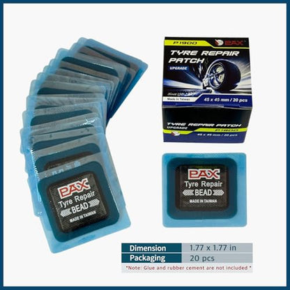PAX 20 Pcs 45x45mm Upgraded Square 2-in-1 Tire Repair Patches, Suitable for Radial and Bias Tires on Motorcycle, Automobile, Truck, Agricultural Vehicles, BMX, ATVs, River Floating, Inflatable Rubber - size: 45x45mm