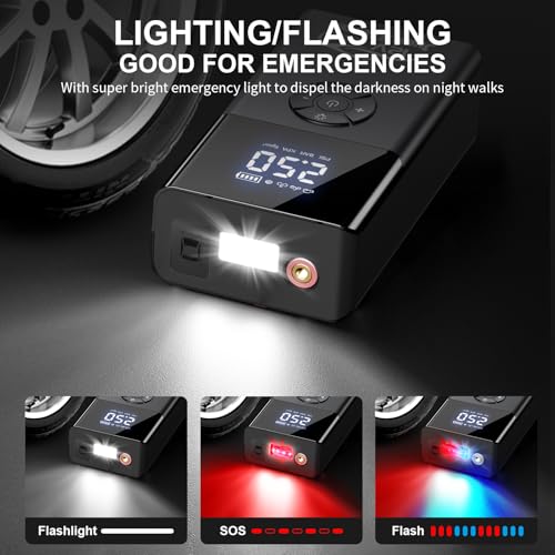 Jump Starter with Air Compressor, 8000A 180PSI, Portable Car Battery Jump Starter (All Gas/12L Diesel) 12V Automobile Jump Box Pack Chargers with Jumper Cables, 4-Mode LED Lights - color: black