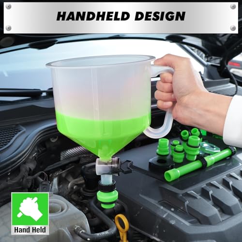 SWANLAKE 18-Piece No-Spill Coolant Funnel Kit, Radiator Funnel Burping Tool, Coolant Bleeder Kit with Adapters, Universal Fitment for Automotive Cooling System - color: Green, Black