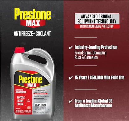Prestone MAX Asian Red 50/50 Antifreeze Automotive Coolant, Pack of One - color: Asian Red, size: Pack of 1 Gallon