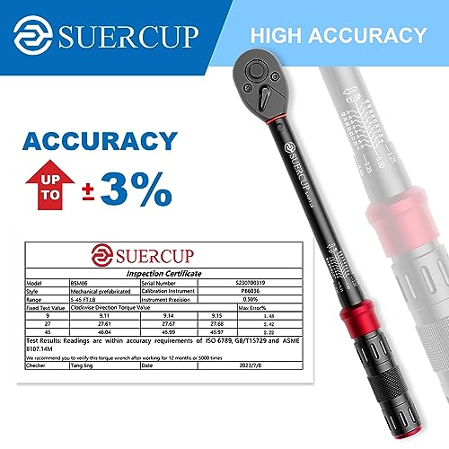 SUERCUP 3/8" Click Torque Wrench, 5-45 Ft.Lb, for Bike, Moto, Spark Plugs - size: 3/8" 5-45 Ft.Lb/6.8-61 N.m