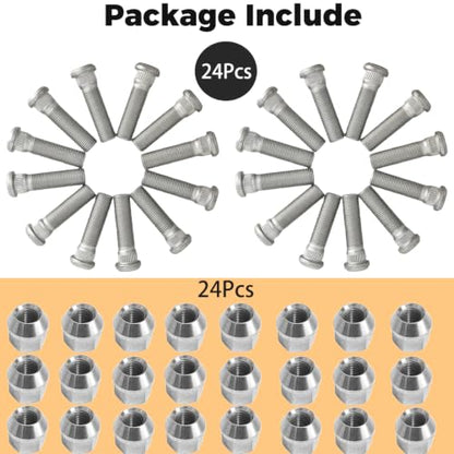 24Sets 1/2-20 Inch Wheel Stud with Nuts for Trailer Compatible with Lippert Axles 3500 lb, Compatible with Dexter Axles 4400 lb with 1/2"-20 UNF Thread Size, Wheel Studs - size: 24Sets