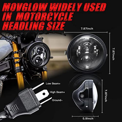 7" inch LED Motorcycle Headlight Round With Housing Bucket Hi/Low Beam LED Headlamp Assem with Mounting Bracket fit 1.37" to 1.69" Fork Tube Motorcycle for H-arley Yamaha Honda Suzuki Kawasaki - size: 7 Inch LED Motorcycle Headlight Hi/Low Beam