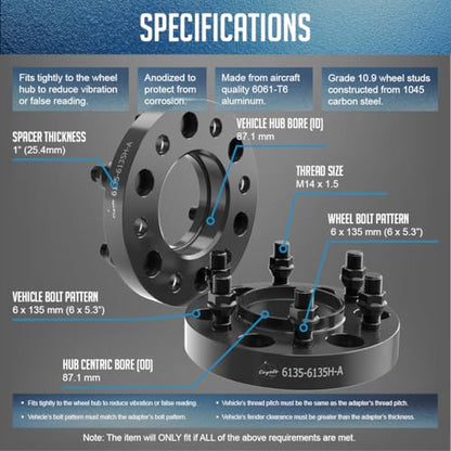 Wheel Accessories Parts 4 Pcs Hub Centric Wheel Spacers 6 on 135mm 6x135mm 1.00 Inch Thick M14x1.5 14x1.5 Thread Stud Fits Ford F150 ｜ Expedition ｜ Lincoln Navigator - size: 1.00" Thick - 4 Pack, style: 2015+ F150 Expedition