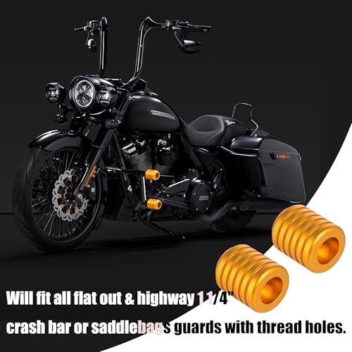 Advanblack Motorcycle Frame Sliders Machined CNC Alumium Crash Bar Slider Fit All Flat Out & Highway 1 1/4" Crash Bar Saddlebags Guards (Gold) - color: Gold